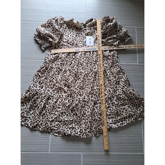 La Ven Babydoll Leopard Print Dress With Ruffle Sleeves & Tie Back Size S NEW - Picture 10 of 12